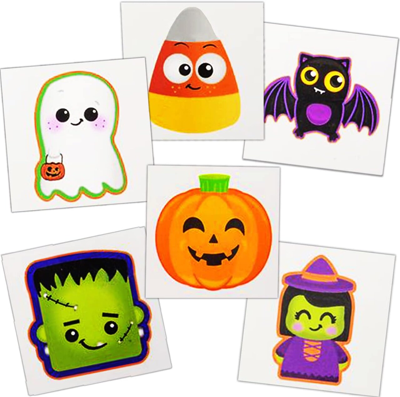 4E's Novelty 144 Pack Halloween Temporary Tattoos for Kids – 2" Waterproof Non-Toxic Tattoos Bulk, 6 Cute Spooky Designs, Individually Wrapped Party Favors, Trick or Treat Goodie Bag Fillers